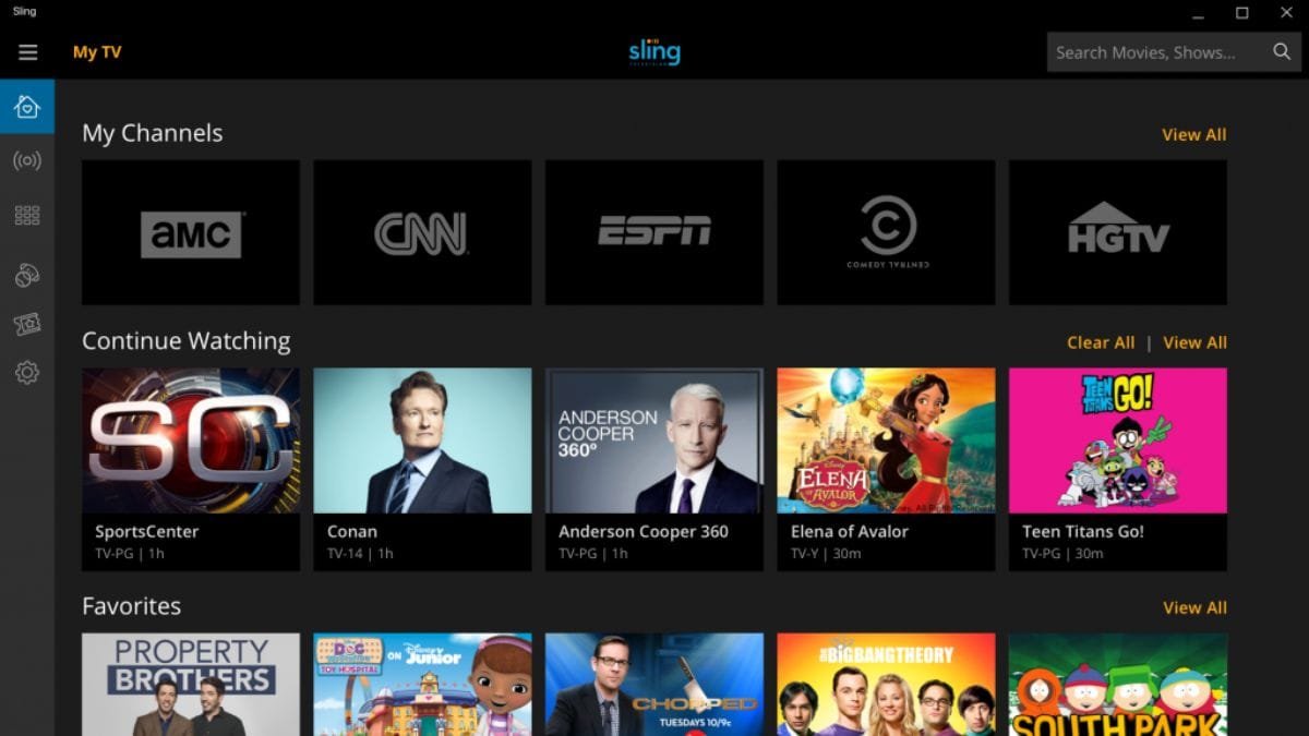 sling tv interface