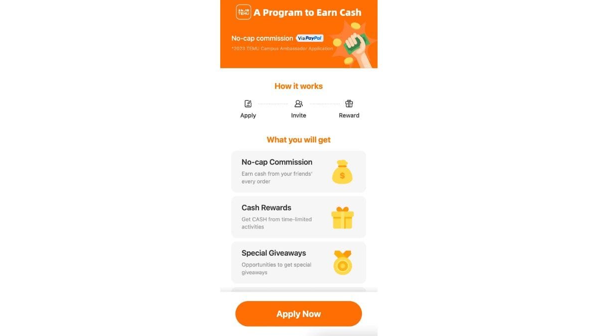 Temu Ambassador Program on App