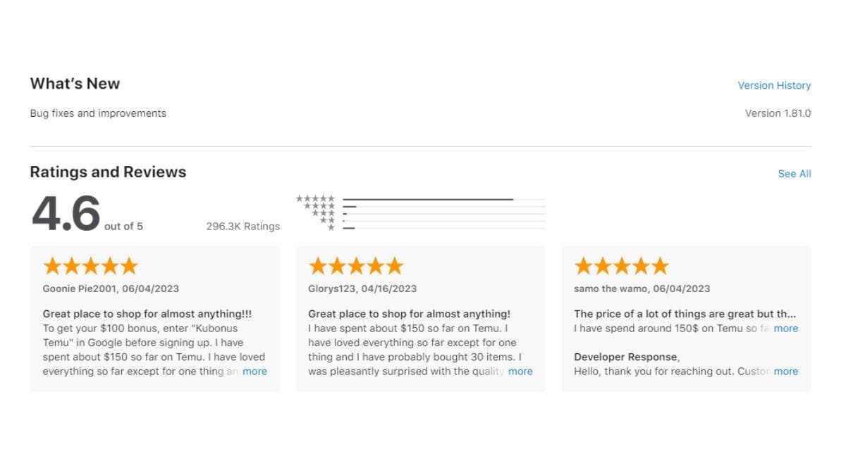 Temu Reviews on Apple Store