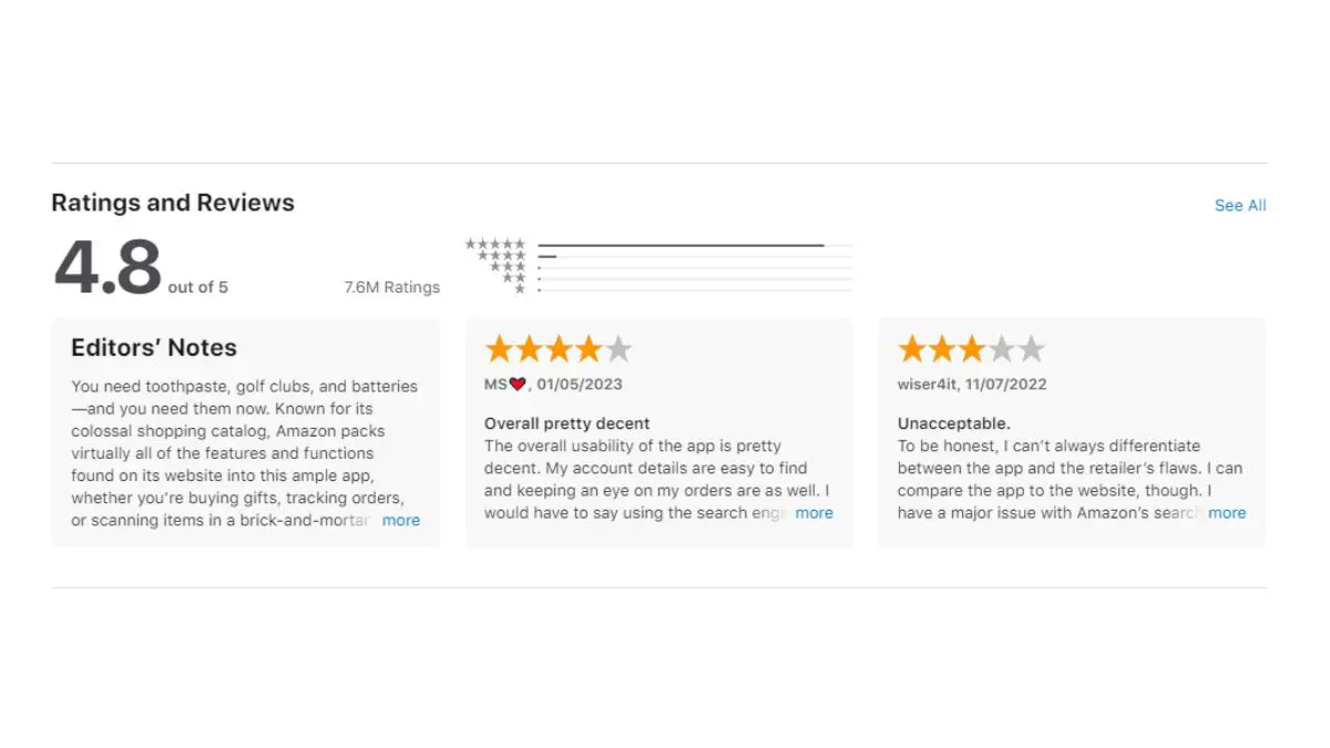 Amazon Reviews on Apple App Store