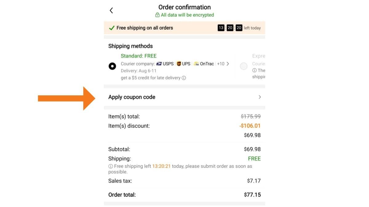 Applying Temu Coupon Code on Checkout